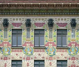 Floral design by Alois Ludwig on the façade of Maiolica House in Vienna by Otto Wagner (1898)