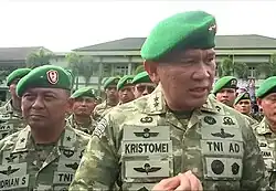 Indonesian Army Commander of the XXI Military Region/Radin Inten Command, and his staff were seen wearing the Indonesian National Armed Forces newest field uniform, the "Trimatra Camouflage", which will later become the newest camouflage used by the armed forces of the Republic of Indonesia.