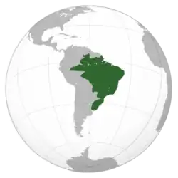 Map of South America with the Empire of Brazil highlighted in green