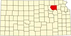 Map of Kansas highlighting Pottawatomie County