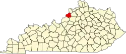 State map highlighting Oldham County