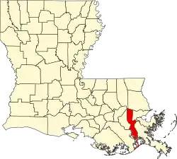 State map highlighting Jefferson Parish