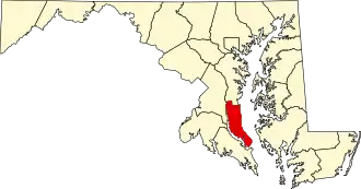State map highlighting Calvert County