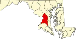 State map highlighting Prince George's County
