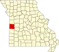 A state map highlighting Bates County in the western part of the state.