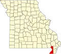 A state map highlighting Dunklin County in the southeastern part of the state.