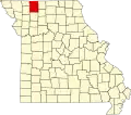A state map highlighting Harrison County in the northwestern part of the state.