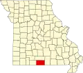 A state map highlighting Ozark County in the southern part of the state.