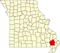 A state map highlighting Stoddard County in the southeastern part of the state.