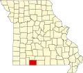 A state map highlighting Taney County in the southwestern part of the state.
