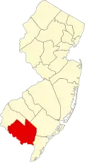 A county in the southern part of the state, west of the tip. It is averagely sized.