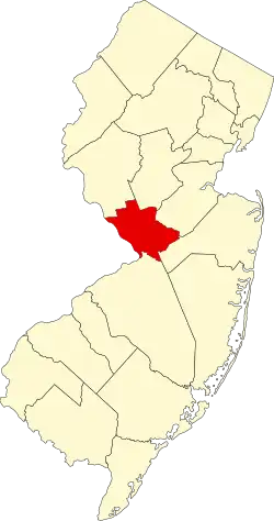 Map of New Jersey highlighting Mercer County