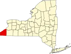Map of New York highlighting Chautauqua County