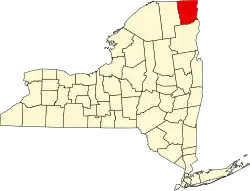 Map of New York highlighting Clinton County