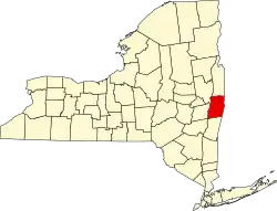 Map of New York highlighting Rensselaer County