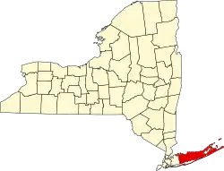 Map of New York highlighting Suffolk County