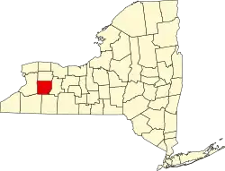 Map of New York highlighting Wyoming County