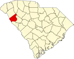 Map of South Carolina highlighting Abbeville County