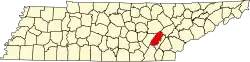 State map highlighting Rhea County