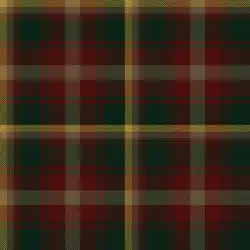 A tartan with wide bands of green and red, and narrower bands of grey and yellow