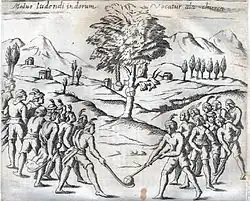 Native Mapuches playing palín, shown in Histórica Relación del Reino de Chile by Alonso de Ovalle, Rome, 1646