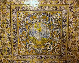 Azulejos made by Hernando de Santiago and Juan de Víllalba in 1575[25] in Sala Nova, Palau de la Generalitat Valenciana, Valencia.