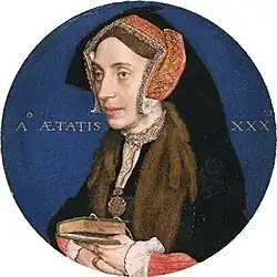Margaret Roper; c. 1535–36, Bodycolour on vellum mounted on card, 4.5&nbsp;cm diameter (1.8&nbsp;in), Metropolitan Museum of Art, New York