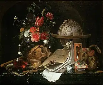 Vanitas Still Life; by Maria van Oosterwijck; 1668; oil on canvas; 73 x 88.5&nbsp;cm; Kunsthistorisches Museum[111]