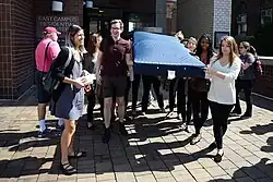 Part of Sulkowicz's performance, an action called "Llevemos el peso entre todas" (Carry That Weight Together)