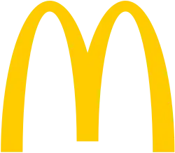 Two yellow arches joined together to form a rounded letter M.