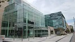 Exterior front entrance of the McMaster Health Campus in Downtown Hamilton