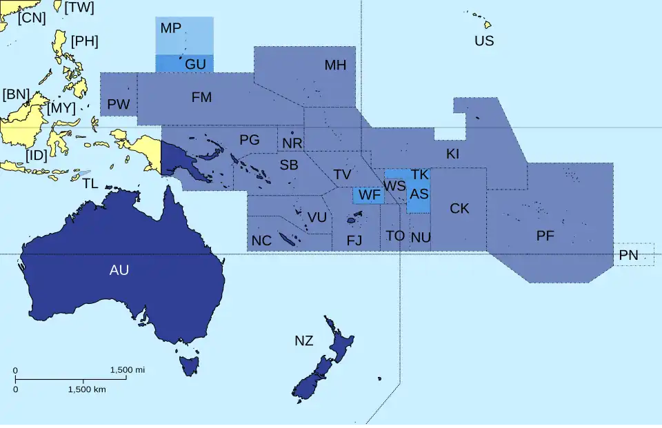 Membership (dark blue) of the Pacific Islands Forum.