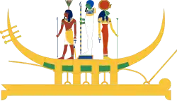 The Memphite Triad on a Solar barque including Ptah, Sekhmet, and Nefertem.