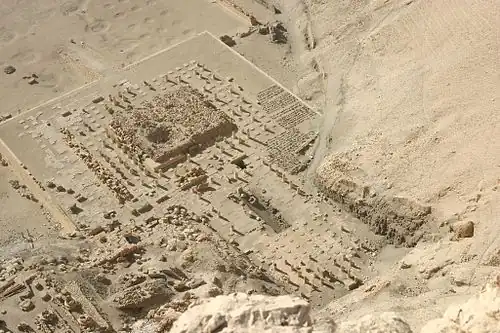 Aerial view of Mentuhotep II's mortuary temple at Deir el-Bahari