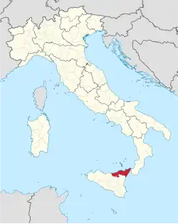 Map highlighting the location of the province of Messina in Italy