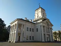 The city hall (rebuilt in 2003) at night.