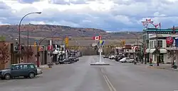 Looking south into downtown Dawson Creek, with the Mile "0" post