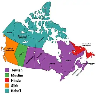 Largest minority religion in Canada by province/territory, 1981 census