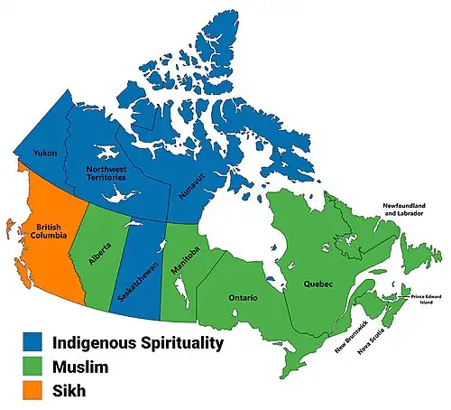 Largest minority religion in Canada by province/territory, 2011 census
