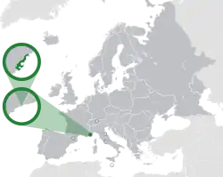 Location of&nbsp;Monaco&nbsp;(green) in Europe&nbsp;(dark grey)