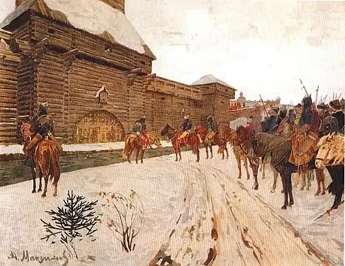 The Mongols of the Golden Horde outside Vladimir presumably demanding submission before sacking the city, painting by Vassily Maximov