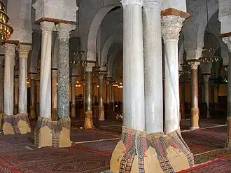 Reused Roman columns and capitals in the Great Mosque of Kairouan