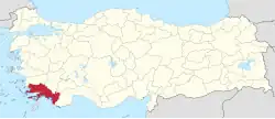 Location of the province within Turkey
