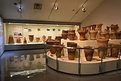 Several pottery samples in a museum
