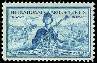 National Guard 3-cent 1953 issue U.S. stamp. The National Guard of the US&nbsp;– In War&nbsp;– In Peace&nbsp;– The Oldest Military Organization in the US.