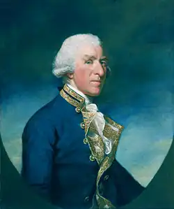 Painting of an elderly man in a wig, wearing a naval uniform.