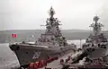 Marshal Ustinov (right) alongside the Kirov-class battlecruiser Kirov