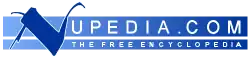 Nupedia logo with text: NUPEDIA.COM THE FREE ENCYCLOPEDIA