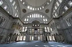 Ottoman Baroque architecture prayer hall of the Nuruosmaniye Mosque in Istanbul, Turkey