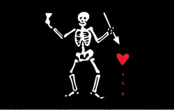 Interpretation of the "Old Roger" design, as described for several pirates, such as Edward Low,[25] Charles Harris,[32] and Francis Spriggs;[33] see Old Roger (Jolly Roger).